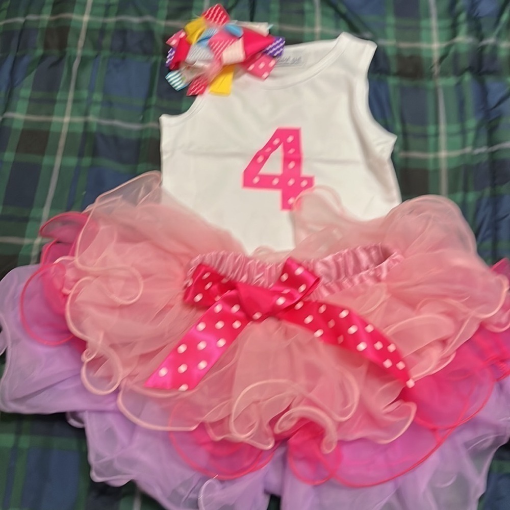 Kirei Sui Girls Princess Tutu w/tank top with a 4 and colorful hair clip' NEW